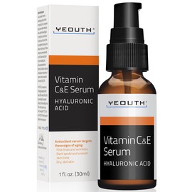 YEOUTH Suero Facial Vitamina C + E y Ácido Hialurónico - Serum Facial - Serum Hidratante Facial, Antiedad y Antimanchas, Vegano, Hidratante para Rostro, Cuello y Manos, Uso Diario, 30 ml
