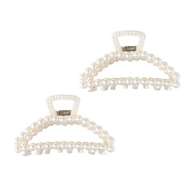 2Pcs White Large Hair Clip for Thick Hair, Girls Hair Clips Claw,Big Hair Clips Hair Claws for Thin Hair, Faux Pearl Claw Clips,Neutral r Large Jaw