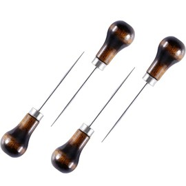 LilaLemon 4Pcs Leather Sewing Bradawl Tool Wooden Handle,DIY Handmade Maker Tool,Professional Gourd Shape Awl Tool Alloy Punch Sharp for Leather Craft,Sewing Crafting