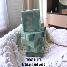 Artisan Lard Soap, DRESS BLUES, created by Spaulding Estates Soapery, made with pure lard and scented with a fresh, masculine scent! This product is sold as a 2 pack with each bar weighing 4 ounces.