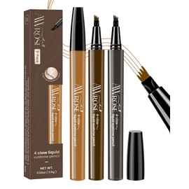AWROSE Eyebrow Pencil, 3 Pack 3D Microblading 4-Tip Eyebrow Pen, Magic Precise Waterproof Natural Eye Brow Pen with Hair Like Strokes, 4 Fork Tip Multi-Used Eye Brow Pencils for Women/Men