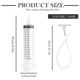 LNQ LUNIQI Spritze mit Langem Schlauch 150ml, 3 Stück Kunststoff Dosierspritze für Einlauf, Wiederverwendbare Industrielle Spritze Plastikspritze Futterspritze für Labor Handwerk Haustiere, Nein Nadel