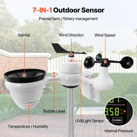 VEVOR YT60234 WiFi Weather Station 7-in-1, Weather Stations WiFi Indoor Outdoor, 7.5" Color Display for Weather Forecast, Temperature, Humidity, UV, Air Pressure, Wind Speed&Direction, Rain, Alarm