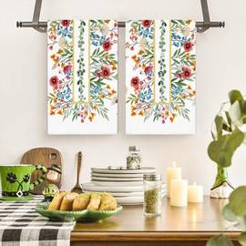 Spring Bloom Flowers Florals Kitchen Towels Dish Towels, 16x24 inch Vintage Wild Flower Kitchen Towels Set of 2, Decorative Hand Towels for Spring Summer Kitchen Decoration