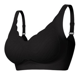 Wireless Support Bra Full Coverage Padded Push Up Bra Anti Sagging Comfortable Seamless Wireless Bras for Women No Underwire Black