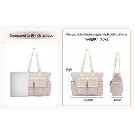 canvaslife Women's laptop handbag, 15.6-inch waterproof fabric computer bag, women's business office work bag, briefcase (Neutral Checker)