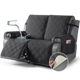 TAOCOCO 100% Waterproof Loveseat Recliner Cover, Non Slip Split Recliner Couch Cover with Elastic Straps, Washable Reclining Sofa Cover Furniture Protector for Kids, Pets(2 Seater, Charcoal Gray)