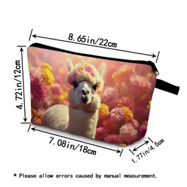 YULUENZE Funny Alpaca Present Lama Pattern Makeup Bag Cute Small Organizer Bag with Zipper Floral Lama Cosmetic Bag Birthday Presents for Llama Lovers Women Sisters Friends