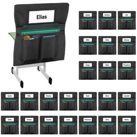 Toriexon 24 Pack Chair Pockets, 20 x 17 Inch Pockets for Classrooms with Name Slots and Tags, Easy to Use Classroom Chair Pockets for Kindergarten, School, Home, Office (Black)