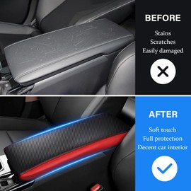 REMOCH Center Console Armrest Cover for Camry Accessories 2025 2026 Interior Camry (LE/SE/XLE/SXE) Leather Arm Rest Seat Middle Console Box Lid Protector (New Black with Red)