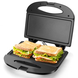 Aigostar Sandwich Maker with Non-stick Deep Grid Surface for Egg, Ham, Steaks Compact Electric Grill Tostadora de Pan Black, ETL Certificated, Roy