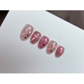 Pink Mental Heart Star Fondant Handmade Nail Tip, Paddy Tip - 1. Oval-Short / 핑크멘탈 하트별 퐁당 수제네일팁, 패디팁 - 1. 오발-숏
