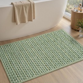 Unique Woven Bathroom Mat, Super Absorbent Quick Dry Non Slip Bath Mats for Bathroom Textured Soft Bath Mat Washable Boho Bathroom Rugs for Bathroom Floor Beside Tub, 17" x 24", Sage