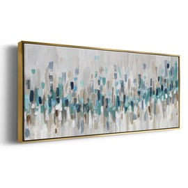 Renditions Gallery Colorful Canvas Print Multiple Colors Brush Paints Floater Framed Wall Art for Bedroom Kitchen Hotel - 20"X50" GOLD Frame - GAL024