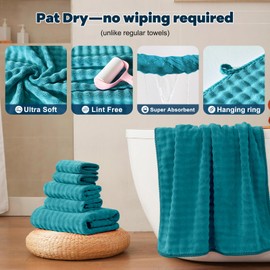 COZYART Lint Free Towel Sets 8 Pcs Teal, Super Soft, Absorbent & Quick Dry 500GSM Microfiber 3D Bubble Bathroom Daily Use Set with 2 Bath Towels, 2 Hair Towels, 2 Hand Towels, 2 Washcloths