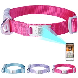 ThinkPet Intelligent QR Code Dog Collar - Made of Nylon, Adjustable Size, Durable and Comfortable, Real-time Location with Contact Information of the Owner, Small, Rose Small (Neck Circumference: