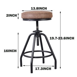 BOKKOLIK Retro Bar Stools Set of 2 Industrial Style Swivel PU Seat Counter Height Adjustable 19.7-23.6inch Vintage Kitchen Island Dining Stool Office Guest Chair