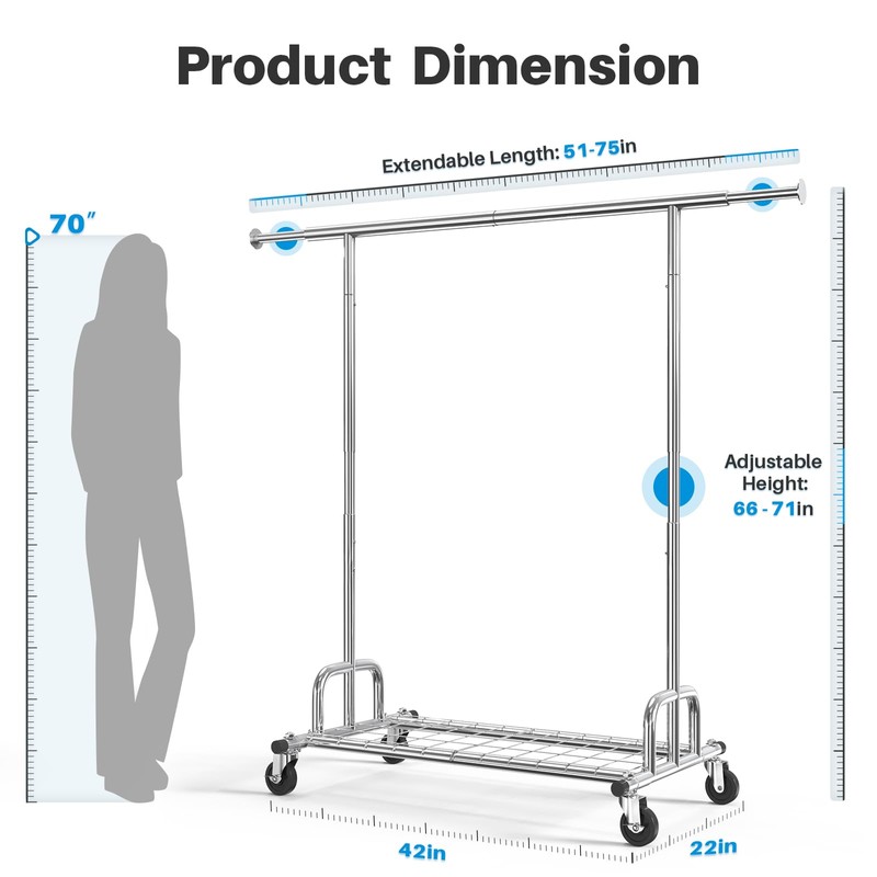 HOKEEPER Clothing Garment Rack Capacity 525LBS Clothing Racks on Wheels