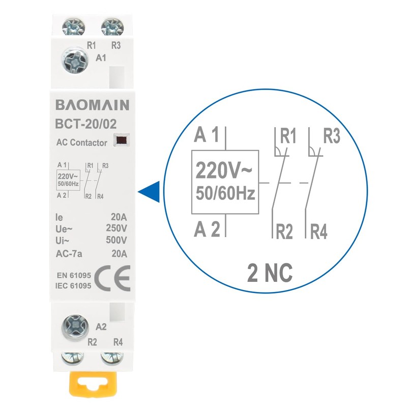Baomain AC Contactor 220VAC 20A 2 Pole 2NC Normally Closed