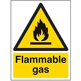 V Safety Flammable Gas Warning Sign - 150mm x 200mm - 1mm Rigid Plastic