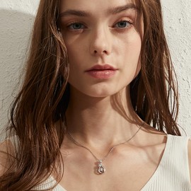 Rose Necklace Rose Flower Diamond Pendant Necklace for Women Dancing CZ Diamond Rose Necklace Teardrop Sterling Silver Cubic Zirconia Rose Jewelry Mother's Day Gift Jiahanzb