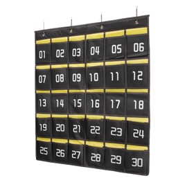 sourcing map Classroom Pocket Chart for Cell Phone, 30-Pocket Phone Calculator Holder Organizer Door Wall Hanging, Black Yellow