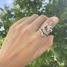 Aneneiceera Vintage Dragon Rings Silver Dragon Knuckle Rings Brass Dragon Finger Rings Punk Adjustable Dragon Ring Hand Jewelry for Women