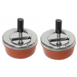 2 Pack Round Push Down Ashtray with Spinning Tray Retro Style (Red)