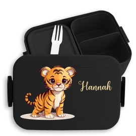 Children's Bento Box Midi Lunch Box for Mepal Bento Box - Tiger - Zoo Animals Animal Motif - 900 ml - Black - Animal Motifs Lunch Box