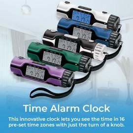 SAGEFINDS World Time Alarm Clock | Calendar, Thermometer, Alarm, Timer, Flashlight | 16 Pre-Set Time Zones | Lightweight & Portable for Travel | Bright LED Display