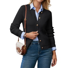 GRACE KARIN Women Knit Cardigan Sweaters Long Sleeve Ribbed Sweater 2025 Casual Button Down Jacket Black M