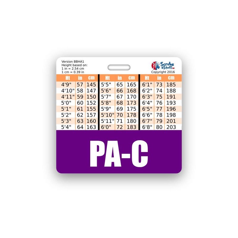 PA-C Badge Buddy Horizontal w/Height & Weight Conversion Charts (Standard,