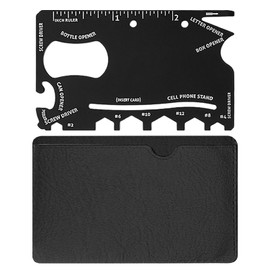 1 Piece Multi-Tool, Stainless Steel Card Tool with Leather Case, Mini Wrench, Outdoor Multi-Tool, Bottle Opener, Multi-Purpose Pocket Tool