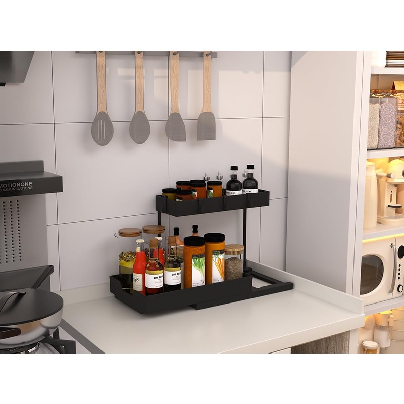 2 Pack Under Sink Organizer 2 Tier Sliding Cabinet Organizers