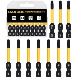 DAKCOS T20 Bit Long, Torx Bit T20, Bit Assortment from S2, Screwdriver Bit 1/4 Inch Hex Shank (Length: 50 mm, Pack of 10)