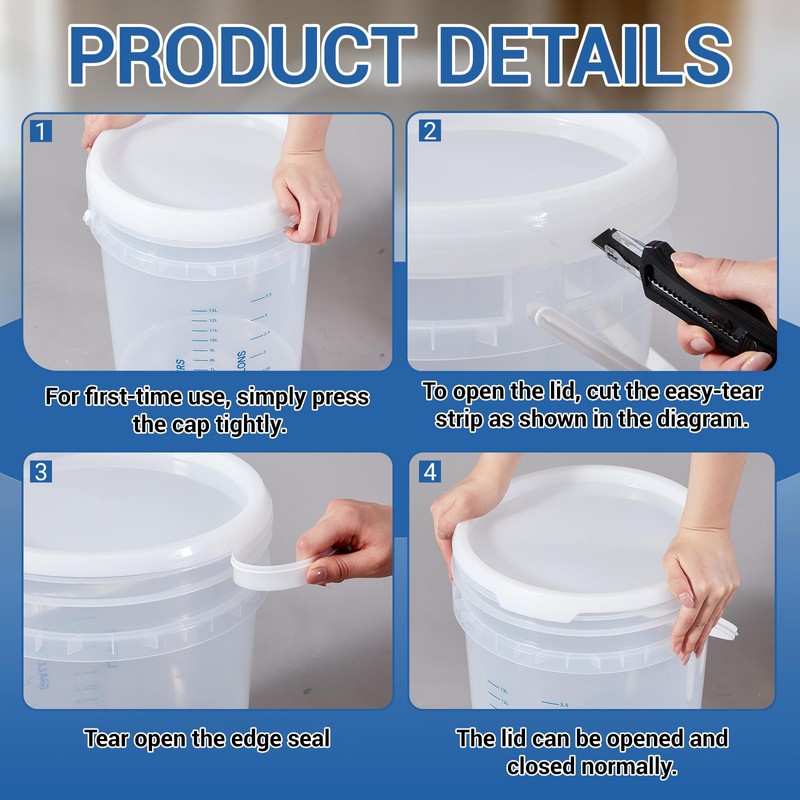 Lounsweer 5 Gallon 2 Pack Clear Bucket with Lid &