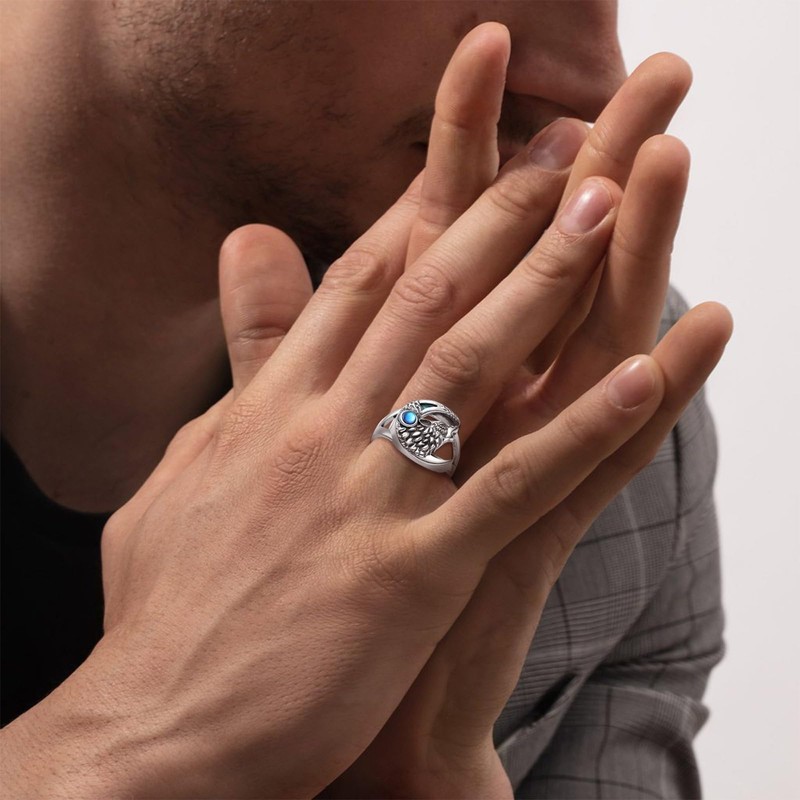 AEONSLOVE Wolf Ring 925 Silver Adjustable Rings for Men Women