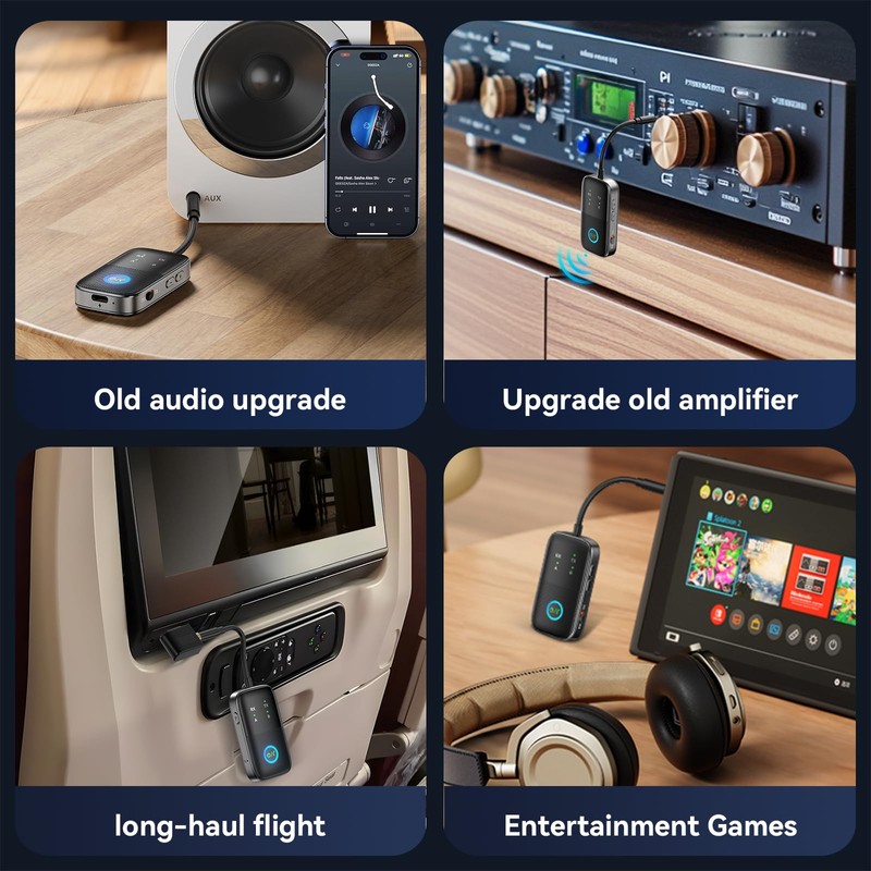 2-in-1 Bluetooth 5.2 Transmitter Receiver for TV/Airplane/Gym/Planes/Boat, Dual Link aptX
