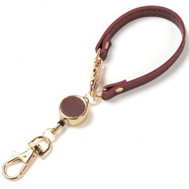 Lelotte Reel Strap, Stretchable Keychain, Lanyard with Reel, Pass Case, Keys, Commuter Passes, Leather Reel, Cute, Lanyard, Braun