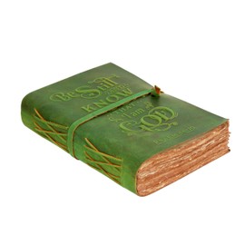 LEATHER VILLAGE Prayer Journal Psalm 46:10 Embossed Journal - 10x7 Inch Leather Bound Bible Study Journal - 200 Pages Handmade Cotton Deckle Edge Paper - Mint Green