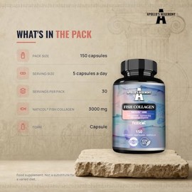 Marine Collagen Peptides NatiCol® - 3000 mg per Serving - 150 Capsules - 1 Month Supply - Fish Collagen Protein for Healthy Skin, Joints and Hair - by Apollo's Hegemony