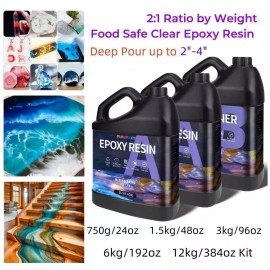 FUNEPOXY DEEP POUR 2"-4" Clear Epoxy Resin - 24oz/48oz/96oz /192oz/3 Gallons 2:1 AAB Kit - 384oz Kit = 2X 128oz A + 1X 128oz B