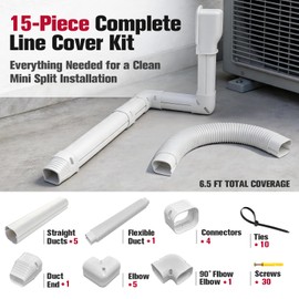 Rogvoc Mini Split Line Set Cover Kit,15 Pcs PVC Pipe Guard Removable Panels Copper Protection, for Minisplit and Heat Pump,6.5 Ft Decorative PVC Slim Line Cover