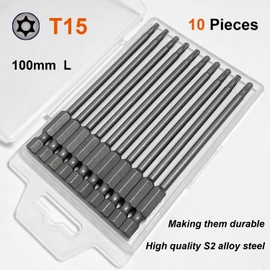 PTSLKHN 10PCS T15 Torx Screwdriver Bit Sets, 4‘’Length Magnetic Security Torx Bits Set (10, T15-4inL)