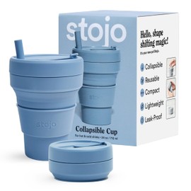 STOJO Collapsible Travel Cup - Reusable To-Go Pocket Size Silicone Bottle for Hot and Cold Drinks - Perfect for Camping - Microwave & Dishwasher Safe (Steel, 24 Ounce (Pack of 1))