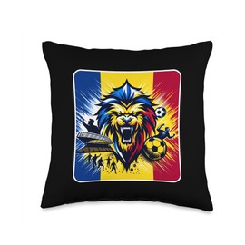 Vintage Romanian Banner Fan Romania Flag Lion Retro Art Throw Pillow