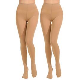 Paralinda 2 Pairs Women's Solid Color Tights 80D, Soft Opaque Microfiber Tights (Nude, L/XL)