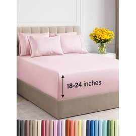 CGK Unlimited Extra Deep Cal King Sheet Set - 6 Piece Breathable & Cooling Sheets - Hotel Luxury Bedding Set 18-24 Inch Extra Deep Pockets - Easy Fit, Super Soft, Wrinkle Free & Comfy - Lavender Pink, Cal King Size