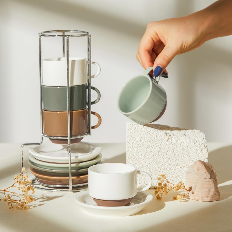 Sweese 2.5 Ounce Espresso Cups Set of 4, Porcelain Stackable