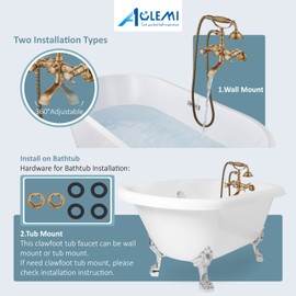 Aolemi Antique Brass Clawfoot Tub Faucet Wall Mount Bathroom Tub Filler with Hand Held Shower Sprayer Vintage Bathtub Faucet Set Double Cross Handle